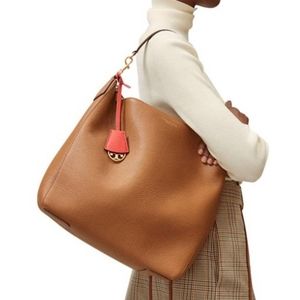 TORY BURCH Perry Slouchy Large Leather Hobo Bag Top Handle in Moose $458